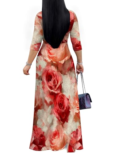 Image of PinkPatty Women's Long Sleeve Maxi Dress Plus Size Trendy Wedding Guest Wrap Dress with Pockets&Belt