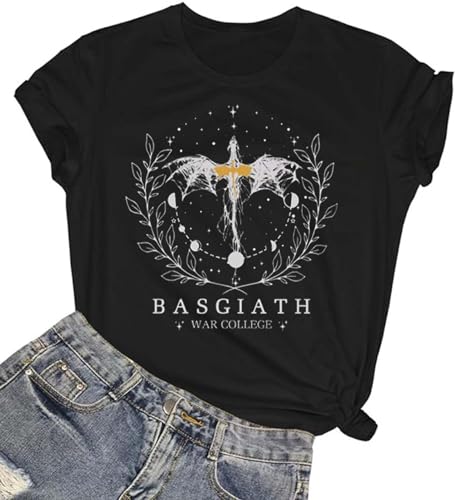 Camiseta Basgiath War College Dragon Rider camiseta gráfica casual livros manga curta, Preto 1, M