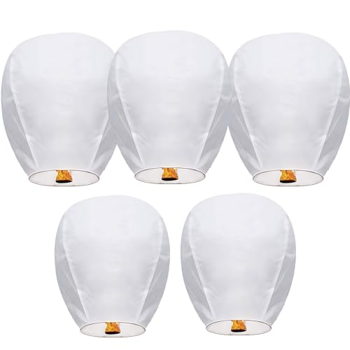 Chinese Lanterns Sky Paper Lanterns Eco-Friendly 100% Biodegradable Materia or Outside Flying Perfect for Birthdays Diwali Halloween Garden Party Wedding 5 Pack
