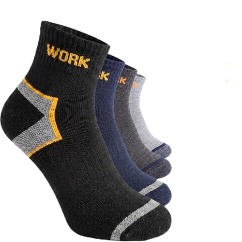 PSL WEAR Calcetines Trabajo Hombre Cortos | 85% Algodón | Calcetines Tobilleros Hombre WORK Socks con Rizo Acolchado Técnico con Talón y Puntera Reforzados para Verano, Obra, Taller y Almacén