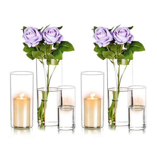 Romadedi Glass Hurricane Candle Holder: 6Pcs Pillar Cylinder Candle Holders Flower Vase for Pillar Floating Tea Light Candles for Wedding Party Table Centerpiece Decoration Living Room Home Decor - Image 2