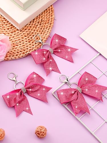 Image of Tondiamo Cheer Bow Keychain Cheer Keychain with Rhinestones Cheerleader Keyrings for Team Gift Cheerleading Sports Accessory