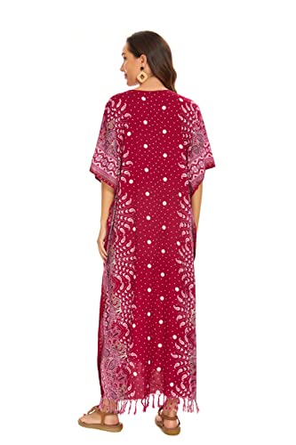 Image of Beautybatik Boho Flora Printed Women Plus Size Kaftan Kimono Loungewear Maxi Long Dress Size XL to 4X