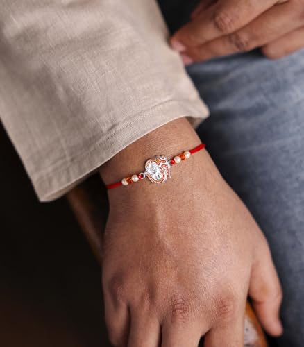 Image of Gargi by P.N. Gadgil and Sons 925 Silver | Om Rakhi | Gifts for Men and Boys | Rakshabandhan Rakhi for Brother | Rakhi for Boys & Men With Certificate of Authenticity