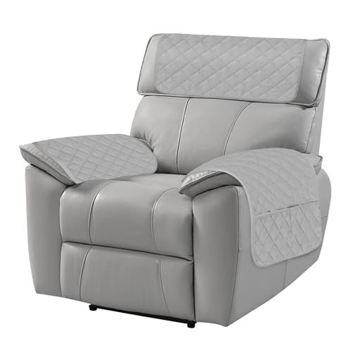 Guerity 3pcs Sofa Armrest Cover with Pocket, Headrest Cover for Recliner Sofa, Waterproof Recliner Chair Cover (3pcs, Grey, Shape-B)
