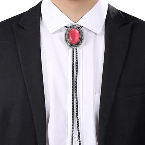 Image of AZORA Western Cowboy Bolo Tie Men Leather Necktie Leather Cord Turquoise Stone Bolo Ties for Men Women