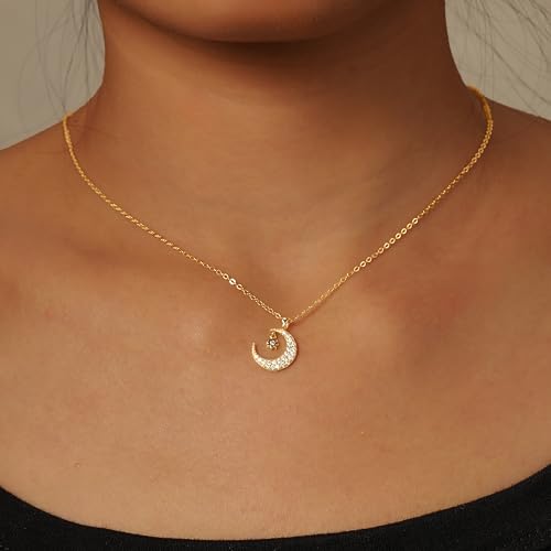 Dainty Crescent Moon Star Necklace for Women 925 Sterling Silver Cubic Zirconia Pendant Choker Necklace Trendy Christmas Wedding Jewelry Gift2