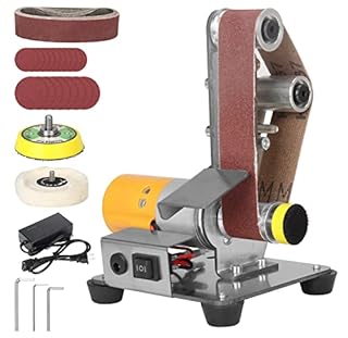 SI FANG Electric Belt-Sander Polishing-Grinding Knife Sharpener, 7 Speed Adjustable Mini Power Sanding Machine Bench Grinder 13x1.2inch Belts For DIY Model Crafts Jewelry Making, Wood Metal Working