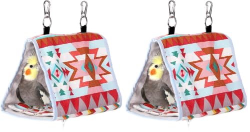 Image of Bird Nest Snuggle Hut,Parrot Habitat Cave Hanging Tent for Small Medium Parrots Budgies Eclectus Parakeet Cockatiels Lovebird African Grey (Pink Ethnic, S) (Pack of 2)