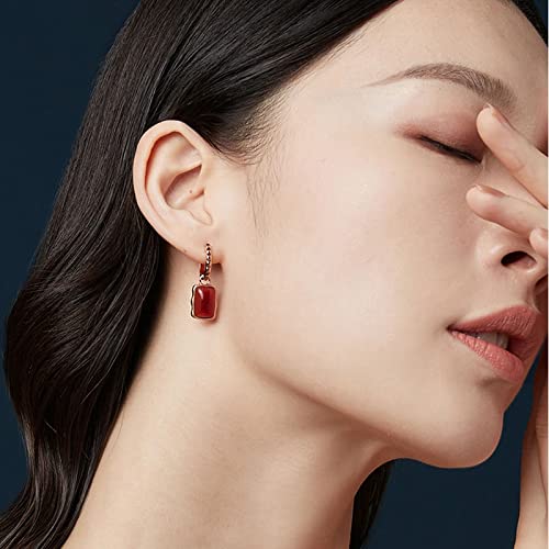 Boucles d'oreilles agate rouge rectangulaire en argent sterling - 2
