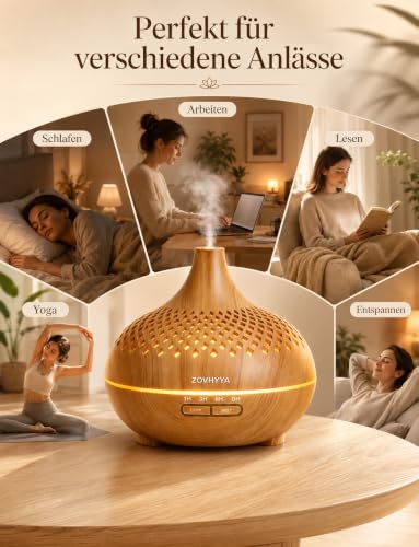 ZOVHYYA 500ML Aroma Diffusor Aromaterapimaskin med 14 LED Luftfuktare Diffusor Fjärrkontroll 4 Timer 2 Spraymönster – Ansicht 9