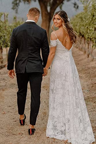 Simple Boho Wedding Dresses for Bride 2024 Mermaid Lace Spaghetti Straps V Neck Beach Bridal Gowns4