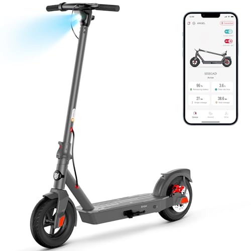 SISIGAD Electric Scooter Adults- 500W Peak Motor, 18 Miles Range & 17 MPH, 10' Tires Portable Folding Commuting Electric Scooter Adults with Dual Braking System and App Control