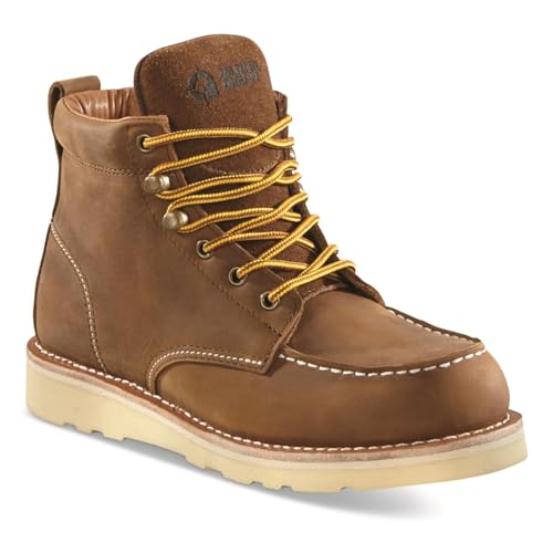 Guide Gear 6” Wedge Moc Toe Work Boots for Men, Leather Construction Ankle Shoes, Moisture-Wicking Lining