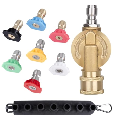 Pressure Washer Pivoting Coupler Kit - 240 Degree Rotation, Includes Gutter Cleaner Attachment, 7 Spray Nozzle Tips with Holder,1/4" Quick Connect - 4500 PSI