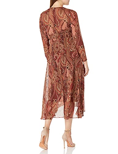 Image of Tommy Hilfiger Women's Long Sleeve Keyhole Neck Chiffon Hi-lo Midi Dress