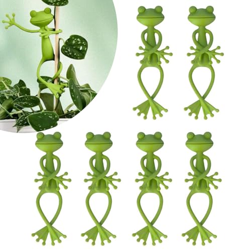 Galenecx 6 Pièces Attaches en Forme de Grenouille pour Plantes, Flexibles Pliables Attaches de Câble, Ajustables Réutilisables Décoratifs Supports pour Plantes, Grenouille Decoration Jardin