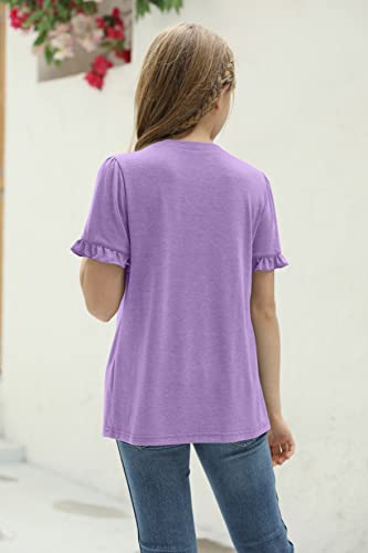 Image of Haloumoning Girls Crew Neck T Shirts Peplum Babydoll Tops Tees 4-15 Years | Girls T-Shirts, Casual Loose Tunic Tops, Cute Ruffle T Shirts, Short Sleeve Shirts, Long Sleeve Blouse