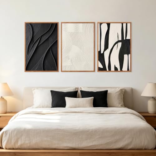 Image of CHDITB 3D Large Black White Curve Wall Art, Impasto Relief Wall Decor