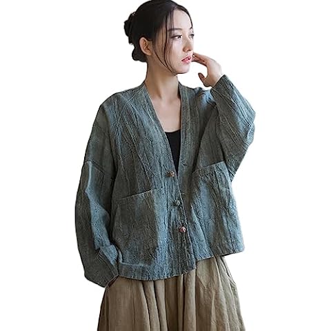 LUZU JUNU Women's Lightweight Vintage Tie-Dye Open Front Kimono Cardigan Jacket Outwear Loose Cover Up Casual Blouse Tops (as1, alpha, one_size, regular, regular, Vintage Green) Cover