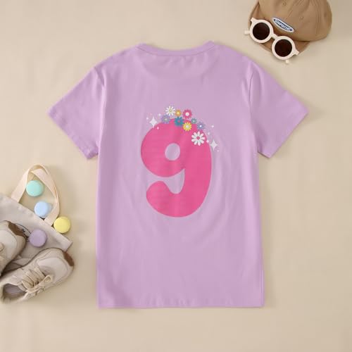 On Cloud Nine Birthday Girl Shirts Kids Girls Birthday Outfits Flower 9th T-Shirt Party Tees Tops 9 Years Old 6