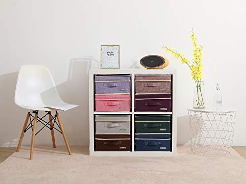 Image of YueYue Foldable Fabric Closet Organizer Bins Box Storage - 4 Pack 12.4 X 12 X 6.7 Inch Storage Bins With Lids 4 Light Color Basket Boxes - Bins Storage Box Collapsible Cloth Home Lid