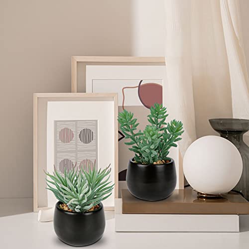 Briful 3Pcs Artificial Succulents Fake Plants Mini Succulents Potted In Black Ceramic Pots Artificial Plastic Plants For Home Office Desk Farmhouse Bathroom Décor #TOP4