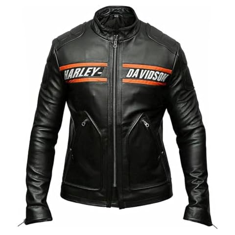 LA-MEJOR Women Genuine Leather Black Orange Motorcycle Jacket - Vintage Moto Biker Cafe Racer Leather Jacket 2XL Cover