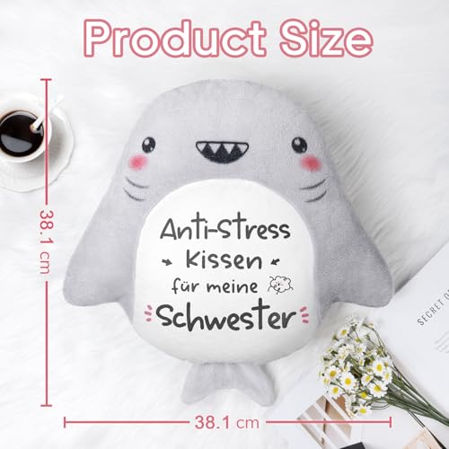 Juratar Lustiges Schwester Geschenk Kissen – Süßes Haifisch Kuschelkissen für Geschenk Schwester Geburtstag Anti-Stress Kissen für Schwestern