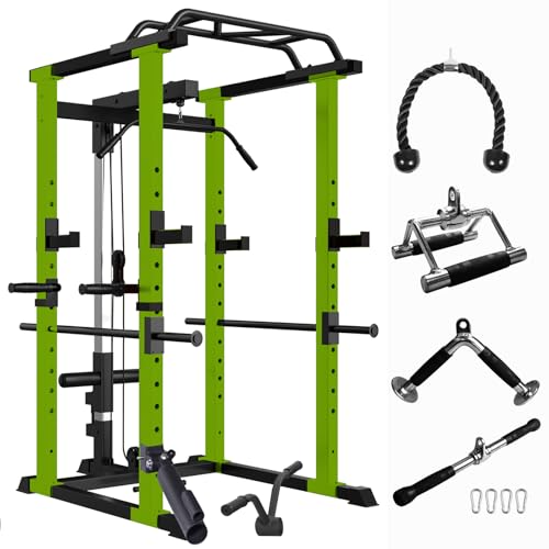 Multi Functional Power Cage, Home Adjustable Pullup Squat Rack 1000Lbs Capacity Comprehensive Fitness Barbell Rack with Gym Accessories