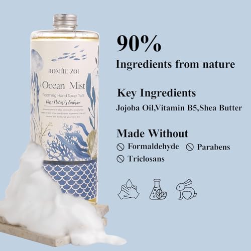 ROMIIE ZOI Hand Soap Refills, Foaming Hand Soap Natural Plant Moisturizing Handsoap Fragrance Ocean Mist - Soft Hand Wash for Kitchen & Bathroom - with Foam Soap Dispenser 1L/33.8oz Pack 0f 3 - Image 7