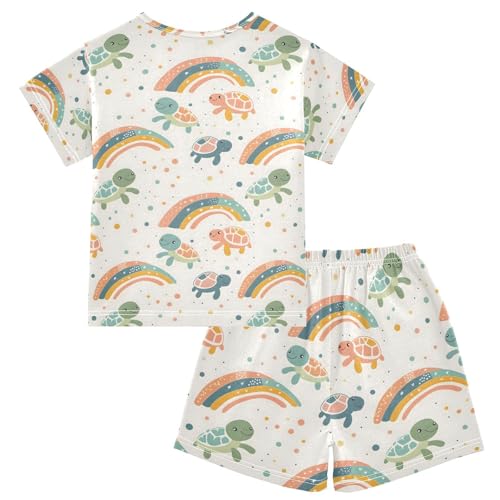 ALAZA Turtle Rainbow Watercolor Pajamas Short Sleeve 2 Piece Sleepwear Top and Bottom Pajama Set Unisex2