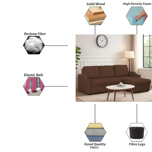 Image of Casaliving Ravonna RHS 4 Seater L Shape Corner Sofa Cum Bed for Living Room (Brown Fabric) Premium Fabric Sofa