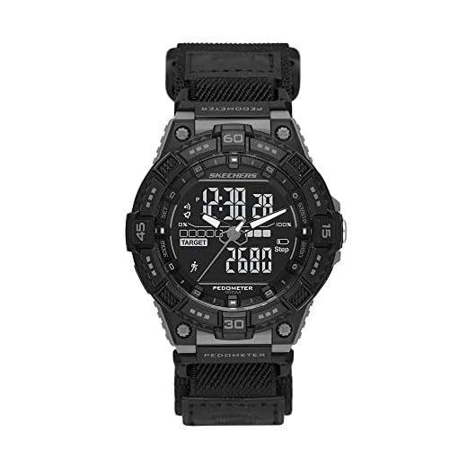 Skechers Men's Downey Analog-Digital Pedometer Watch, Color: Black (Model: SR1127)