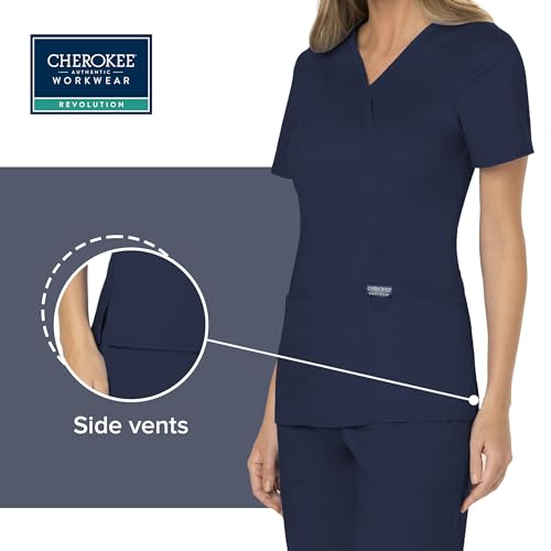 Cherokee Scrubs Top for Women Mock Wrap with 3 Pockets, Soft, 2-Way Stretch & Durable Fabric - WW6104