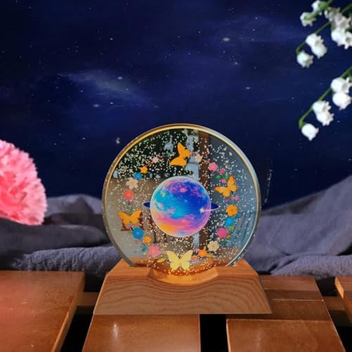 One94Store 3D Acrylic LED Night Light – Warm White & Colorful Planet, Butterfly Designs with Durable Plastic Base, Decorative Table Lamp for Bedroom, Living Room, Kids Room, Study & Home Décor Gifting