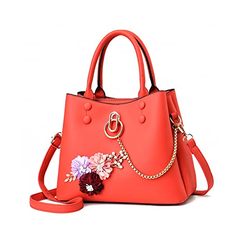 Donne Elegante Borsa Moda a Tracolla Floreale Borse a Mano di Design da Spalla Piccole PU Pelle Crossbody Borsetta con Catena Arancia