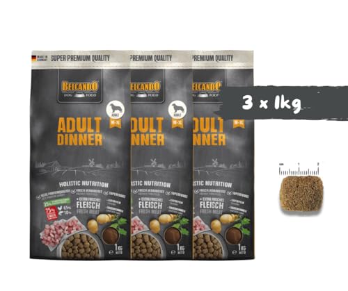 Belcando Adult Dinner - 3x1kg Trockenfutter Bundle für ausgewachsene Hunde – Mit Geflügel, Reis & Traubenkernmehl – Ideal für Hunde mit normaler Aktivität – Hoher Fleischanteil – Made in Germany