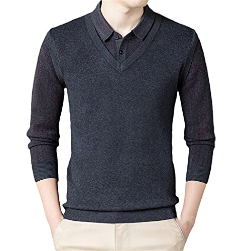 Polo homme manches longues solide et chaud vêtement décontracté gris