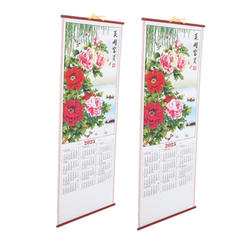 ZUNOXAZ 2個年蛇年?藤掛軸カレンダー 伝統的壁掛け大型カレンダー 家 オフィス用 日付見やすい耐久素材簡単設置旧正月祝い用