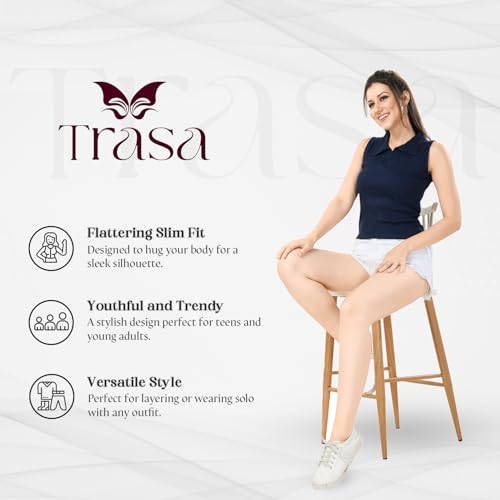 Image of TRASA Women's Sleeveless Rib Knitted Cotton Racer Back Tank Tops Collared Neck Crop Tank Tops - Available Sizes -XS, S, M,L,XL,2XL