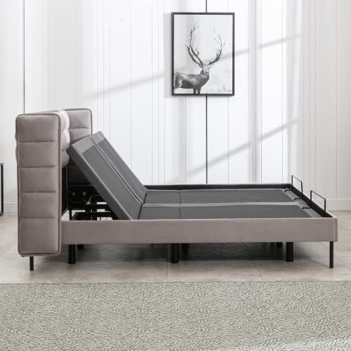 Balus Electric Adjustable Upholstered Bed Frame, Head And Foot Incline, Zero Gravity, Anti-Snore, Platform Frame Compatible, Wireless Remote Intelligent Bed, Queen, Light Grey #TOP21