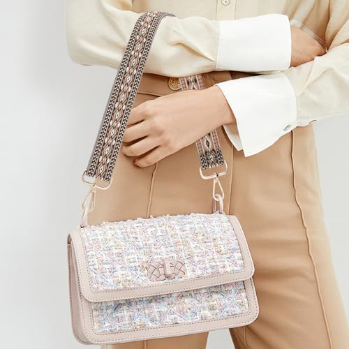 Image of 2 PCS Purse Strap, 1.5 inch Wide Shoulder Strap Adjustable Replacement Crossbody Bag Strap, Retro Multi-Pattern Lozenge Pattern Handbag Strap, Wide Adjustable Strap for Purses & Shoulder Bags (Gold&Blue)