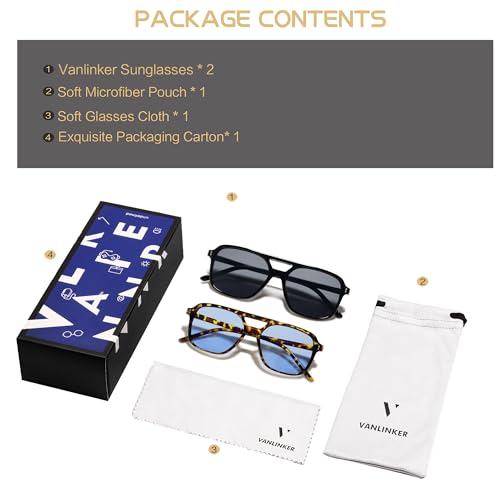 Image of VANLINKER Retro Vintage 70s Square Aviator sunglasses for women men VL9611X