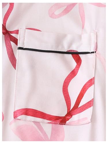 Image of Verdusa Women's 2 Piece Floral Bow Pajama Set Short Sleeve Button Down Shirt and Shorts Set