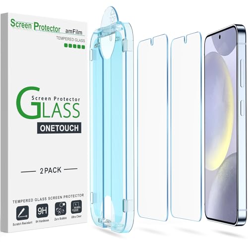 amFilm 2 Pack OneTouch Tempered Glass Screen Protector for Samsung Galaxy S24 Plus 5G 6.7 Inch 9H Hardness with Easy Installation Kit