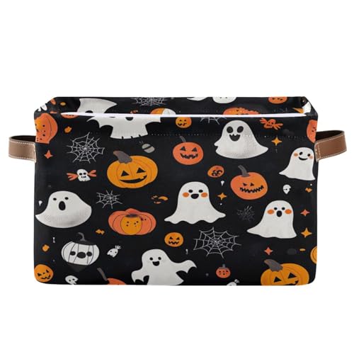 Cgiub Halloween Boo Storage Basket Foldable Halloween Box Fabric Storage Bin with Handles Closet Organiser Boo Basket for Trick-or-Treat Bedroom Shelf Office 1 Pack