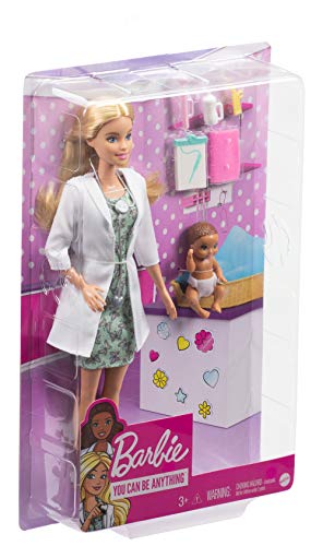 Barbie GVK03 - Kinderärztin-Spielset mit blonder Barbie-Puppe (ca. 30 cm), Babypuppe, Stethoskop, Thermometer, Oszilloskop, Klemmbrett, Decke und Babyfläschchen, tolles Geschenk für Kinder ab 3 Jahren – Bild 5