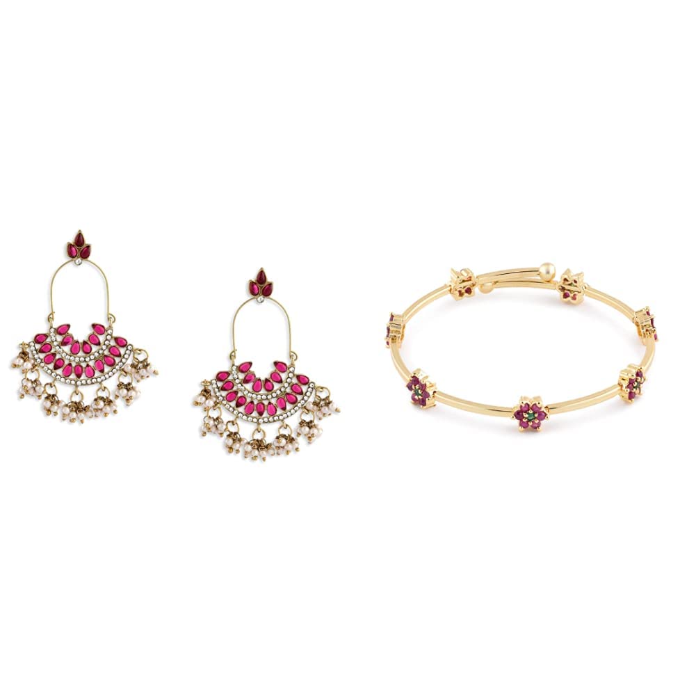 Zaveri Pearls Pearl Ruby Dangle & Drop Earrings For Women - Zpfk1194 And Gold Look Designer Adjustable Bracelet- Zpfk6274 (B08WD74BBC) Amazon Price History, Amazon Price Tracker