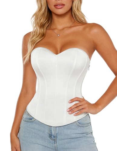 Scarlet Darkness Women's Strapless Corset Top Bustier, Fishboned Waist Cincher, Sweetheart Neckline, for Daily & Parties White Size 10
